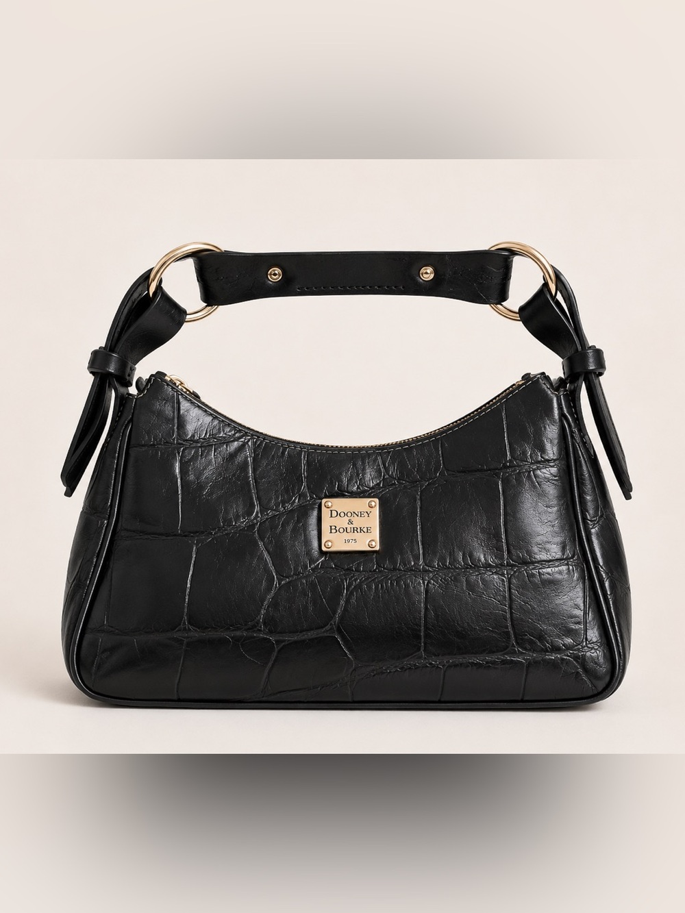 Dooney & Bourke Black Croc-Embossed Shoulder Bag with Gold Hardware